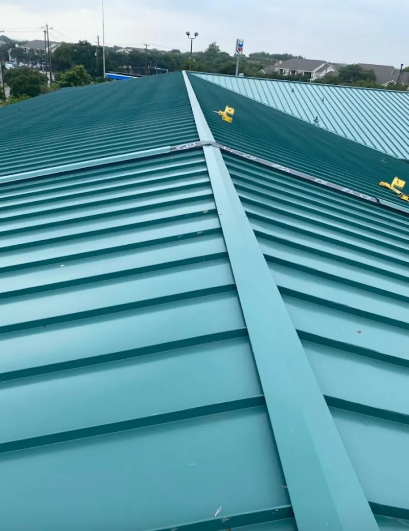 Green commercial metal roof ridge and valley for Metal Roof Repair in Mountain House